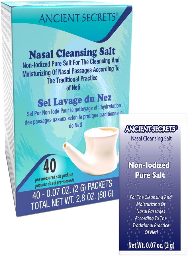 Ancient Secrets Nasal Cleansing Salt, Non-Iodized – USP-Grade Sodium Chloride, 40 Pre-Measured Packets for Any Neti Pot, Sinus Irrigation System + Bonus Pack - Image 1